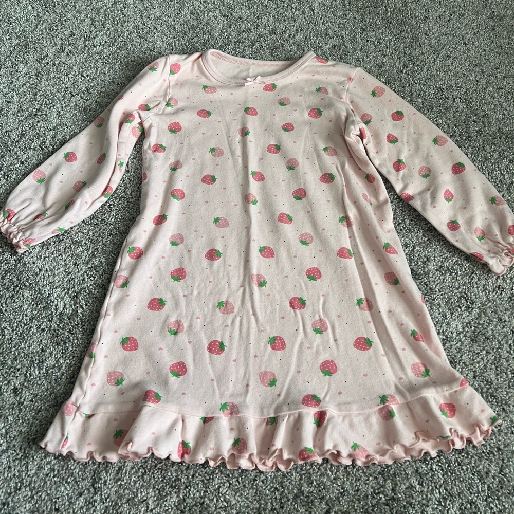 Strawberry Print Pink Kids Pajama Nightgown